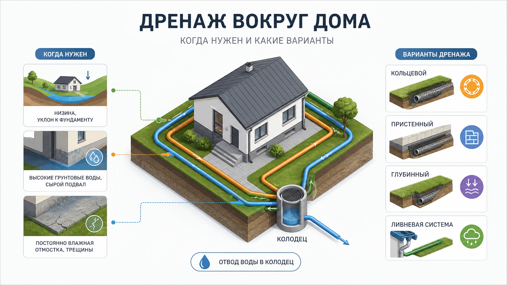 Дренаж на участке своими руками: пошаговая инструкция и схема