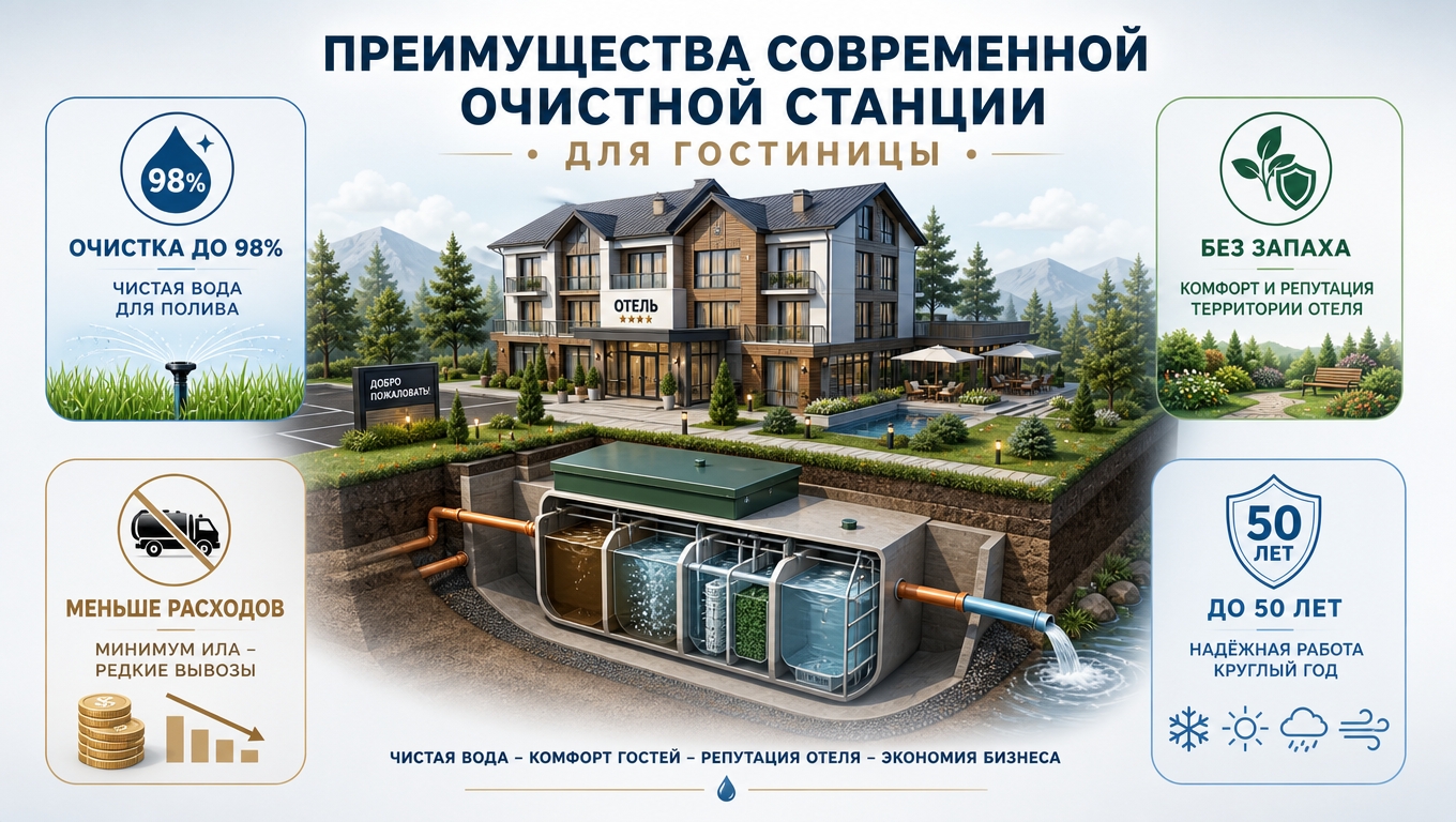 Септики для гостиниц: автономная канализация для гостиничного бизнеса под ключ