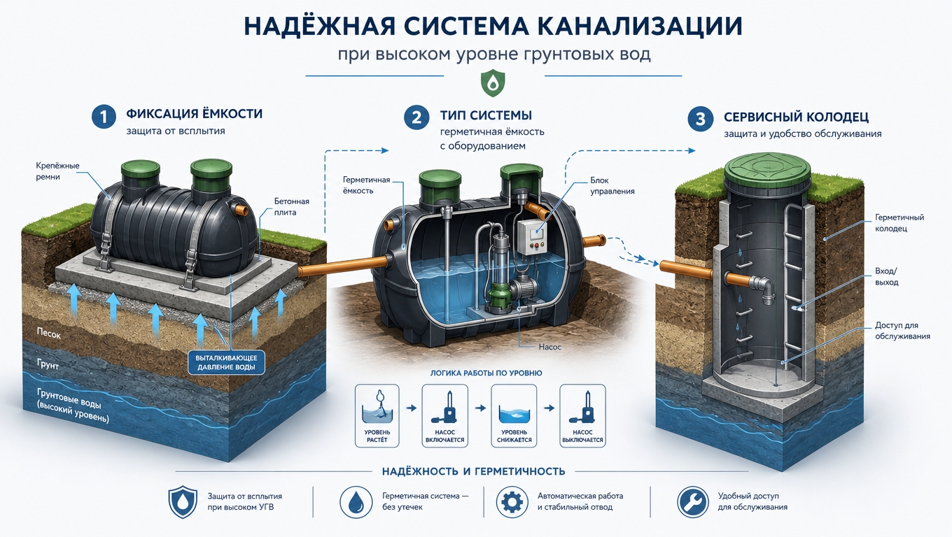 Установка септика при высоком УГВ и глинистых почвах